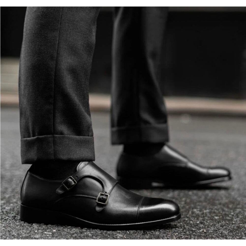 Thursday Boot Company Sz 13.5 Saint Black Leather Double Monk Strap Dress Shoes